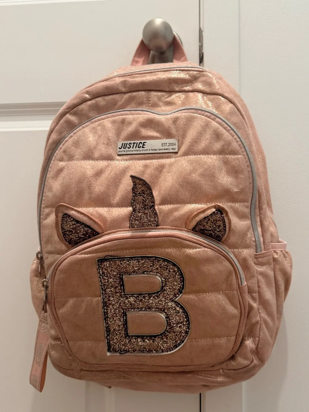 Justice Pink Glitter Unicorn 'B' Backpack